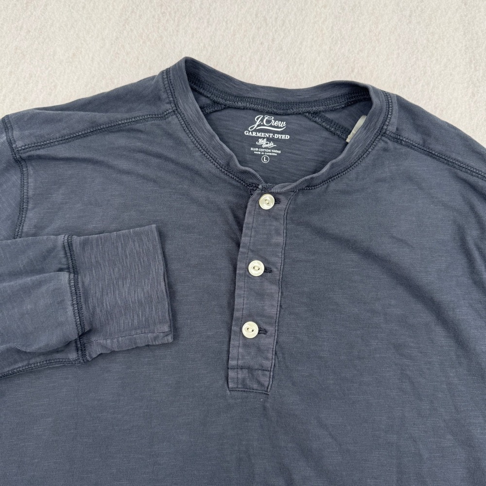 J.Crew Mens Large Gray Slub Cotton Garment-Dyed Long Sleeve Henley Shirt